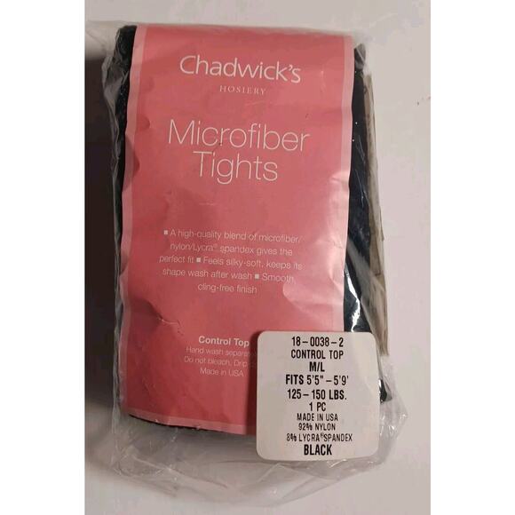 Chadwick's Control Top Black Ribbed Tights Microfiber Pantyhose M/L - Picture 1 of 5